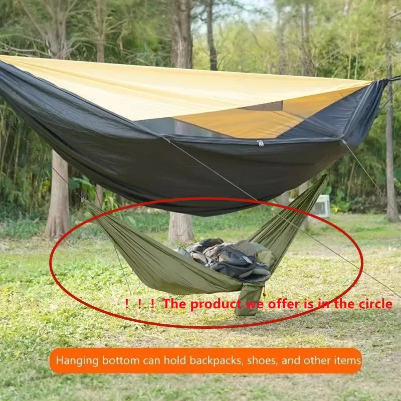 Portable and easy-to-setup small storage hammock for hiking, mountaineering, cycling, and camping — compact hammock for gear org