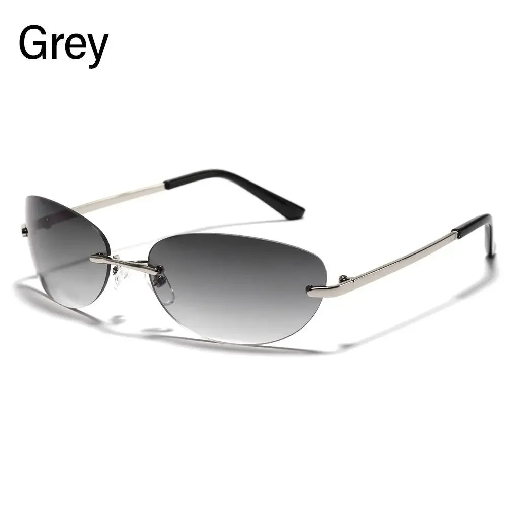 Fashion Y2K Wrap Around Sunglasses for Women Men Rimless Sun Glasses 2000'S Punk Sunglasses Goggles Shades UV400 Eyewear