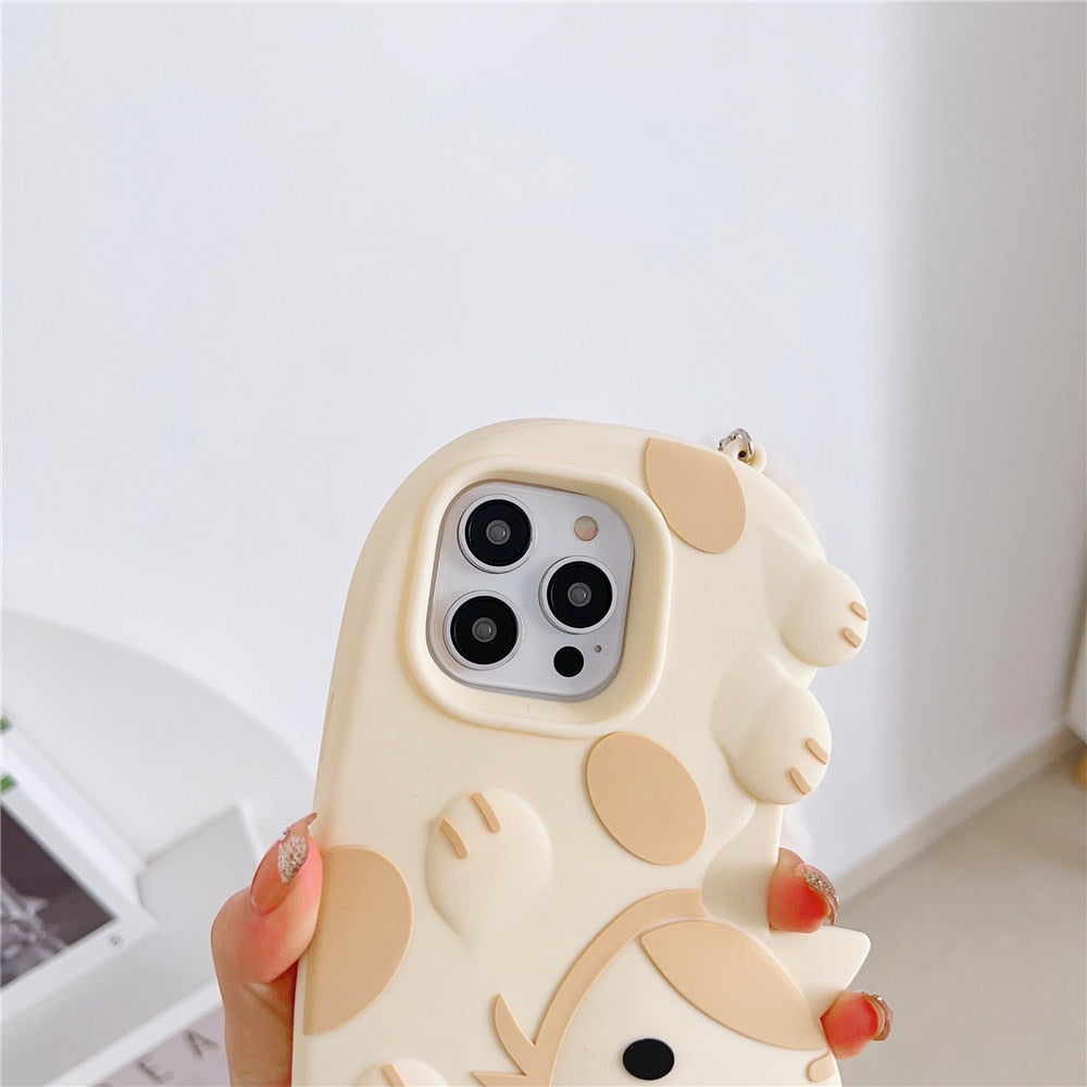 Funda para iPhone de gato con correa de peluche