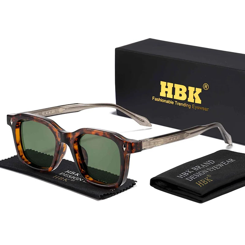 HBK Elegant Square Men's Sunglasses Fashion Frame Vintage Temple Tips Women's Travel Business Party Gift Glasses UV400