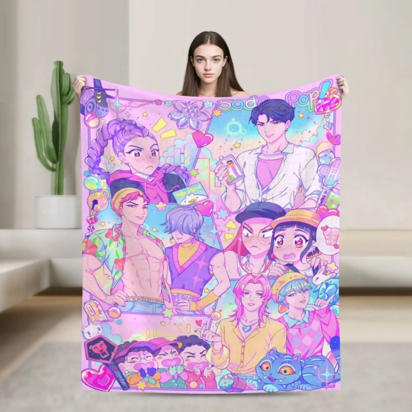 K-Pop Group Demon Hunters Cozy Super Soft Flannel Blanket, Lovely Anime Character Warm Throw Blanket For Living Room,Home Decor