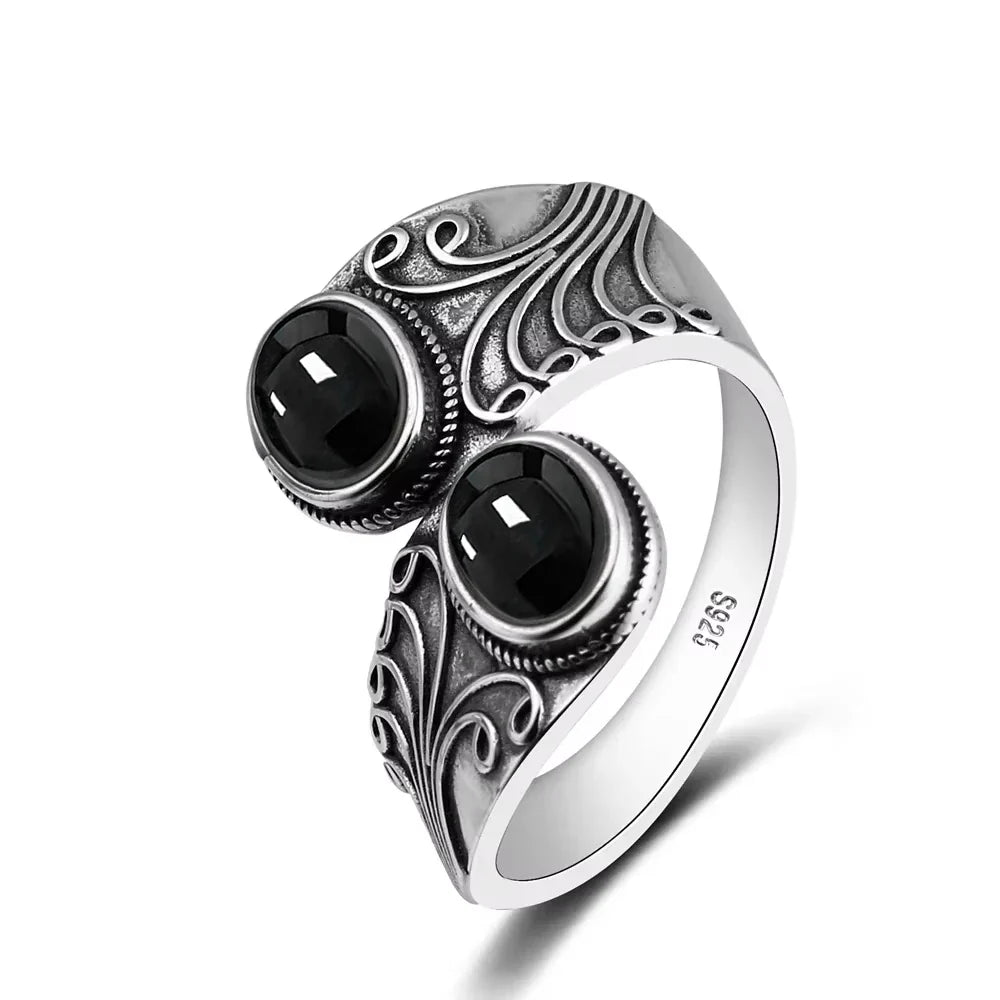 925 Vintage Silver Ring with Natural Moonstone 6*8mm Adjustable Rings
