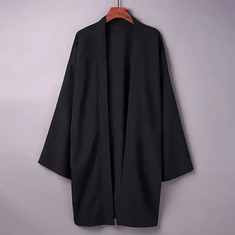 Men's Solid Color Long Sleeve Cardigan Long Kimono Shirt Asian Traditional Wear Yukata Haori Jacket Coat 6 Color Japanese Kimono