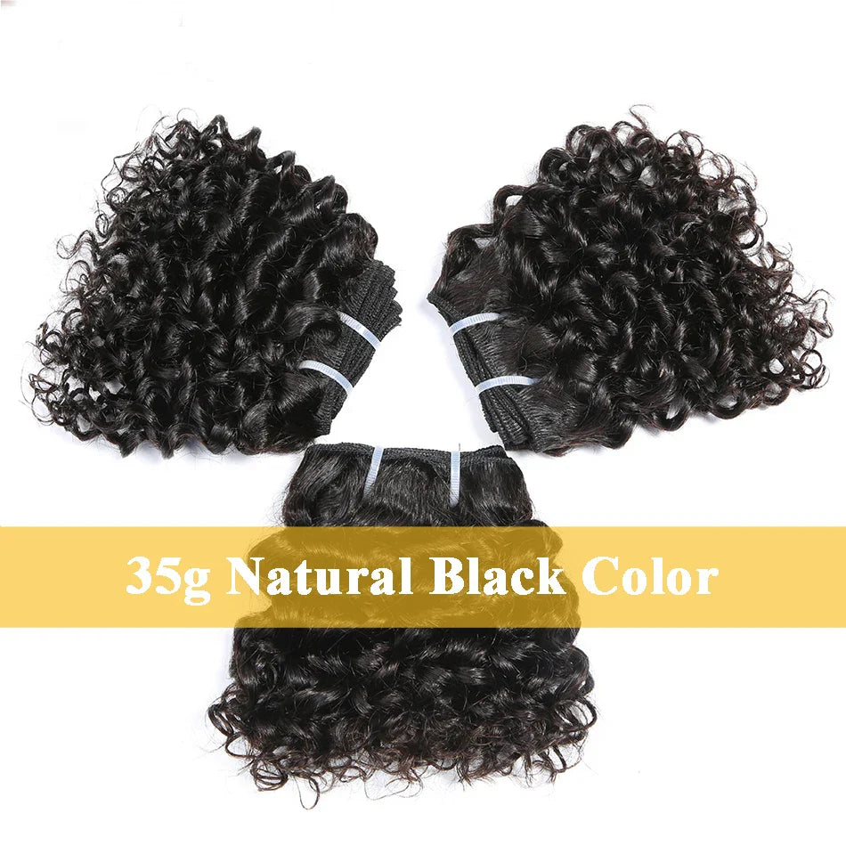 6" Bouncy Curly Indian Remy Hair Bundles | Double Drawn | Natural Black & Brown | Sew-In Extensions