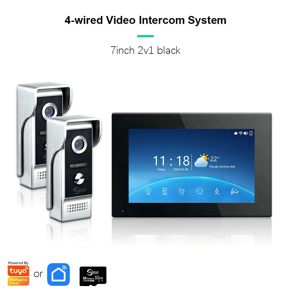 ANJIELO Tuya Smart Video Intercom System 7 inch 10 Touch Screen Video Doorbell Suit for Home Apartment