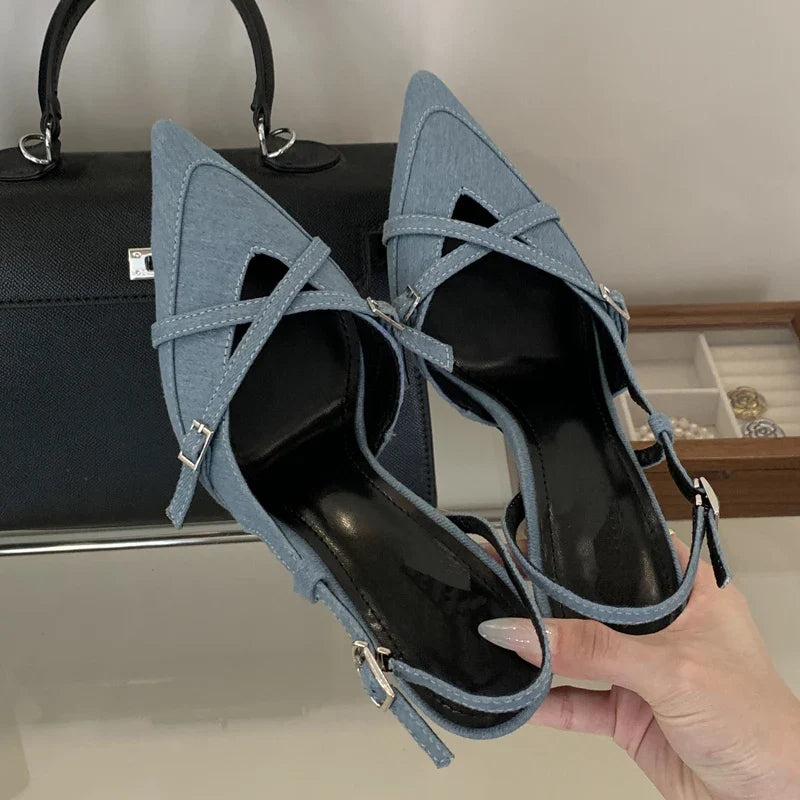 Eilyken Street Style Buckle Strap Women Pumps Pointed Toe Thin High Heels Banquet Slingback Party Shoes Zapatos De Mujer