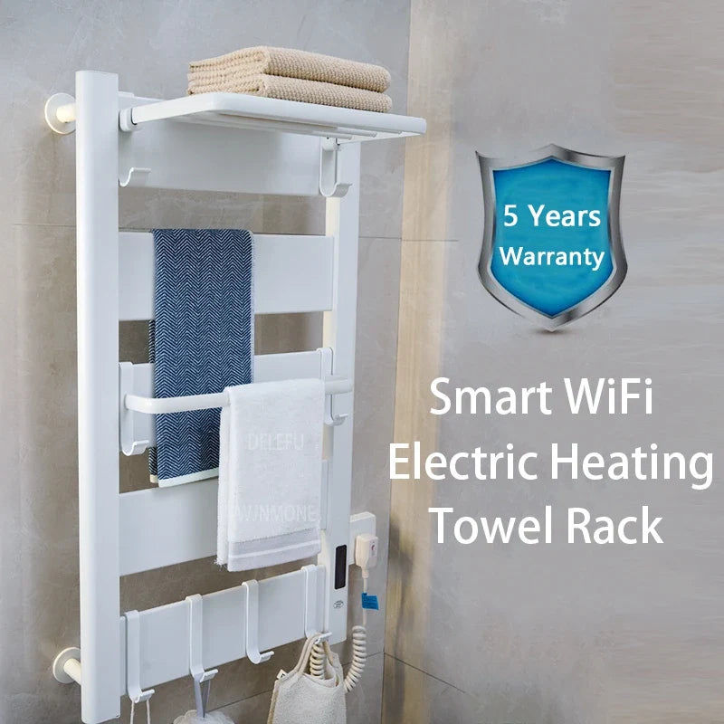Bathroom Smart WiFi Electric Towel Dryer White Bath Towel Heated Dish Drying Rack Wall Kitchen Heater Towel Warmer Dryer Holder