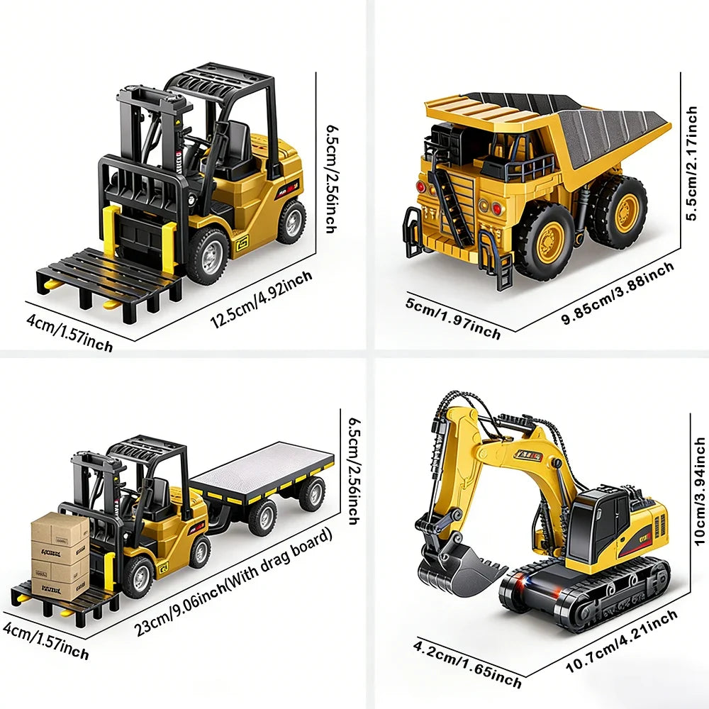 1:64 Bluetooth Remote Control Crane And Forklift two-in-one Desktop Mini Alloy Toy Car With Trailer Christmas Gift In Color Box