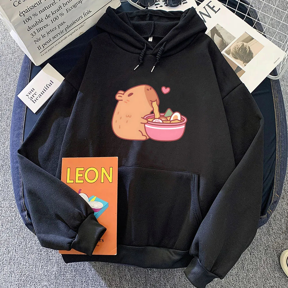 Sudadera con capucha de ramen y capibara kawaii