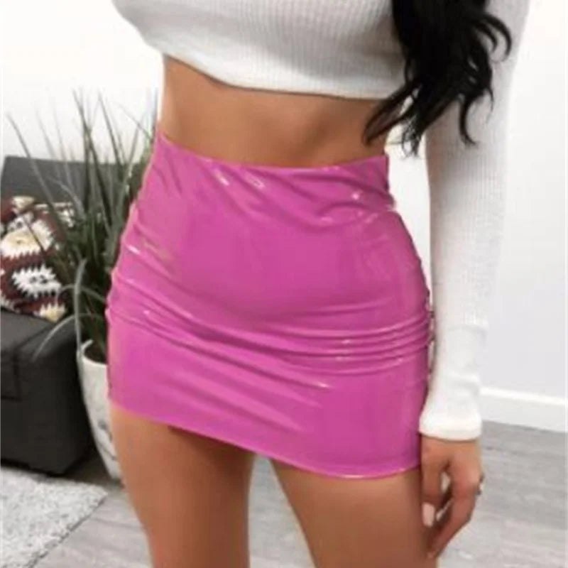 2023 Autumn Sweet Winter Black Sexy Tight High Waist Leather Mini Skirt Reflective PU Hot Sexy Korean Women Sweet 9SVK