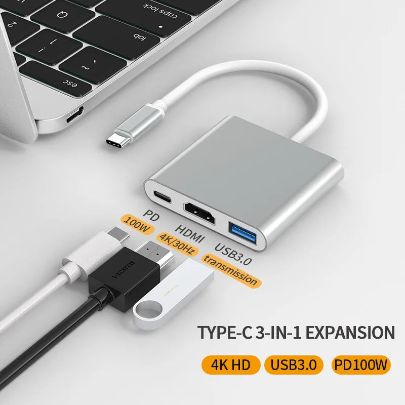 3 in 1 USB C Docking Station 4K HDMI GAME HUB Adapter 100W PD USB 3.0 Hub for Switch, MacBook & Phones