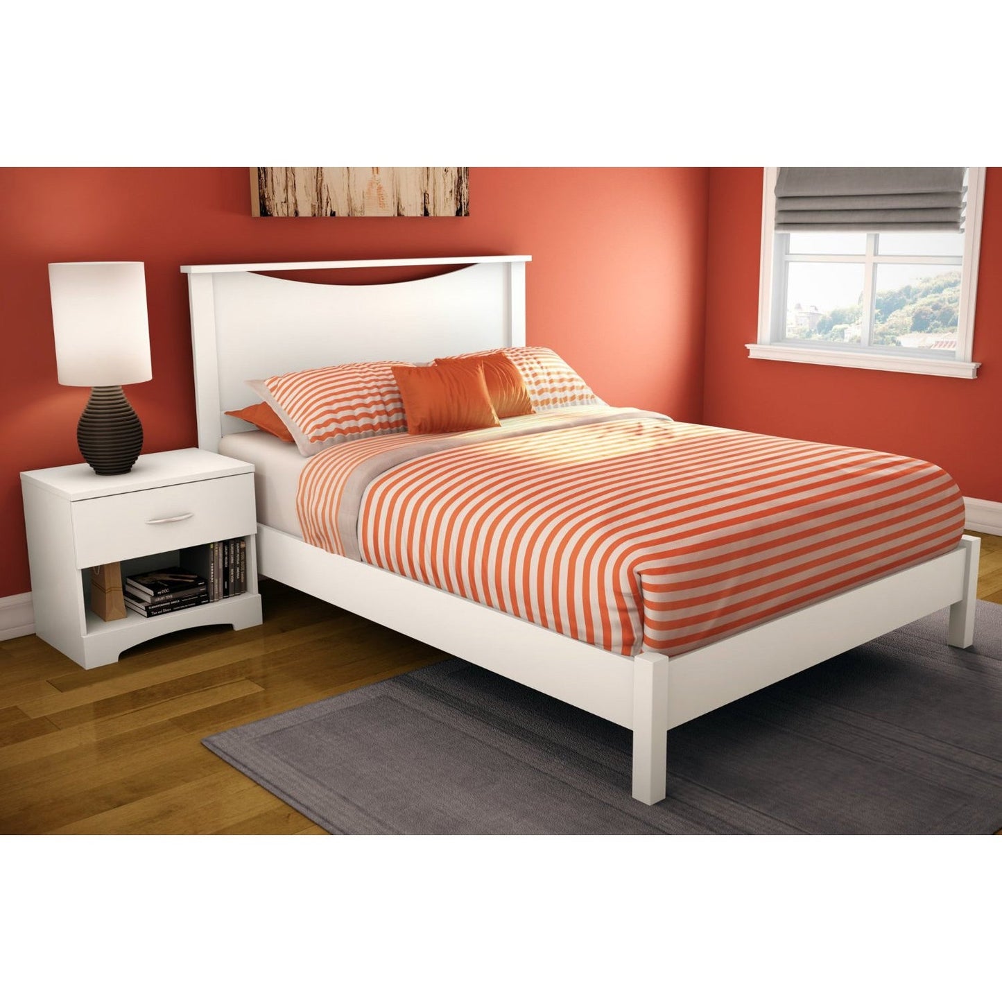 Cama de plataforma sencilla de tamaño completo con acabado blanco - Diseño moderno