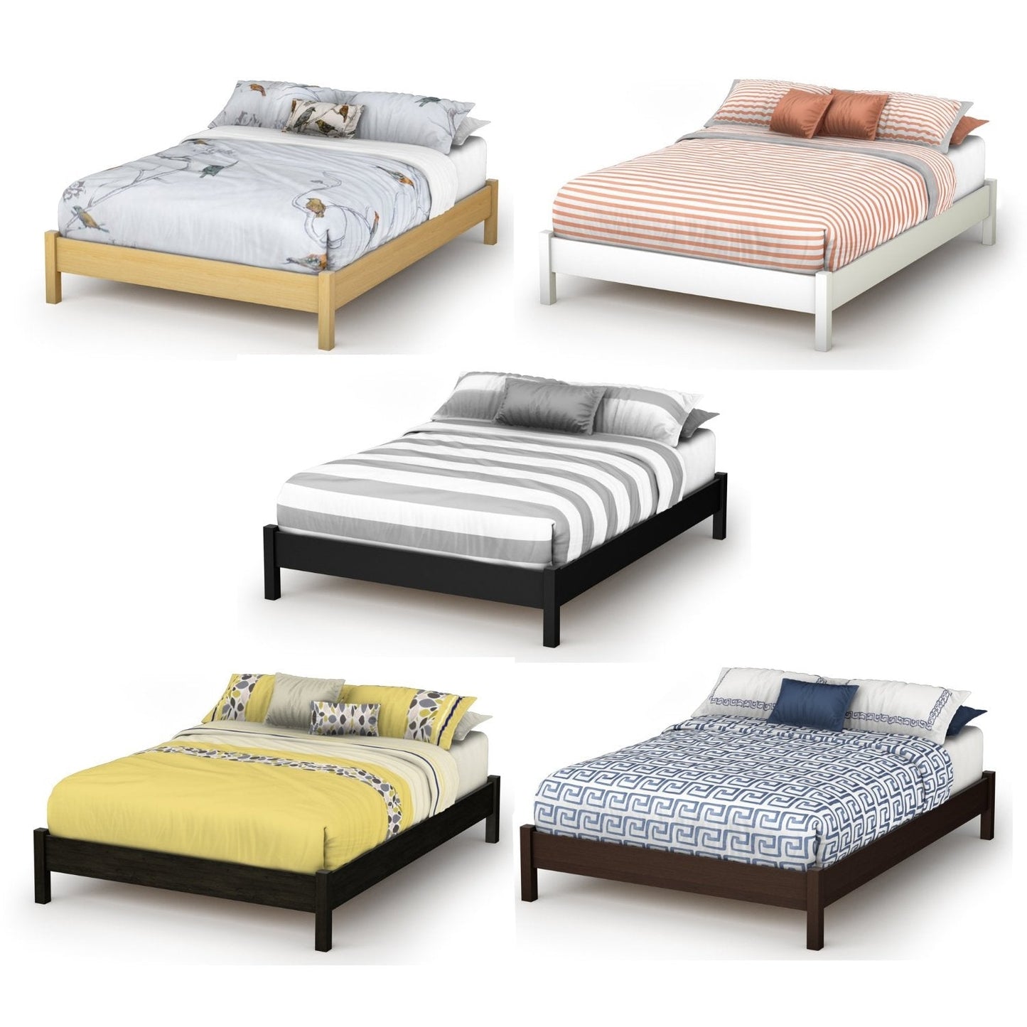 Cama de plataforma sencilla de tamaño completo con acabado blanco - Diseño moderno