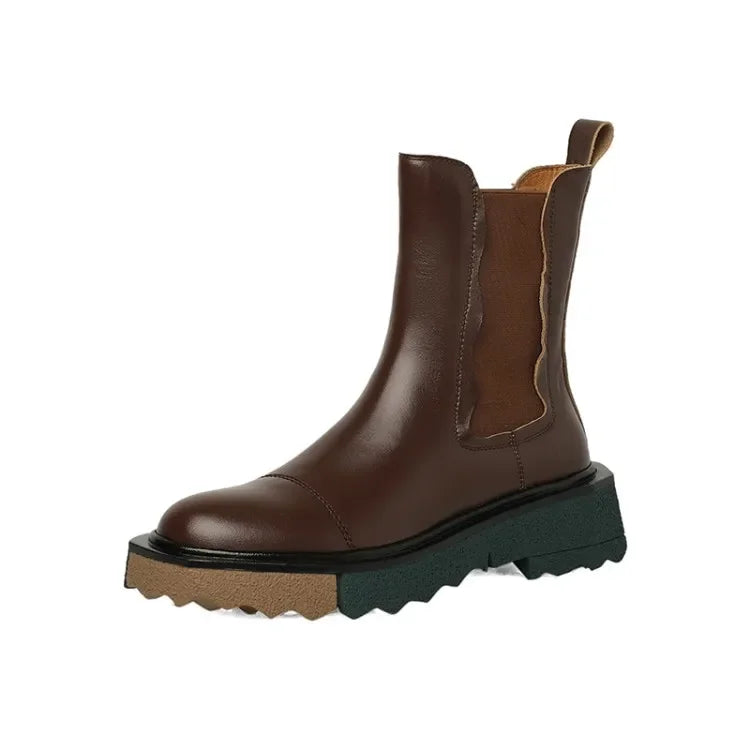 HOT SALE Autumn/Winter Women Boots Roend Toe Chunky Heel Shoes Chelsea Boots Genuine Leather Shoes for Women Flat Women Shoes
