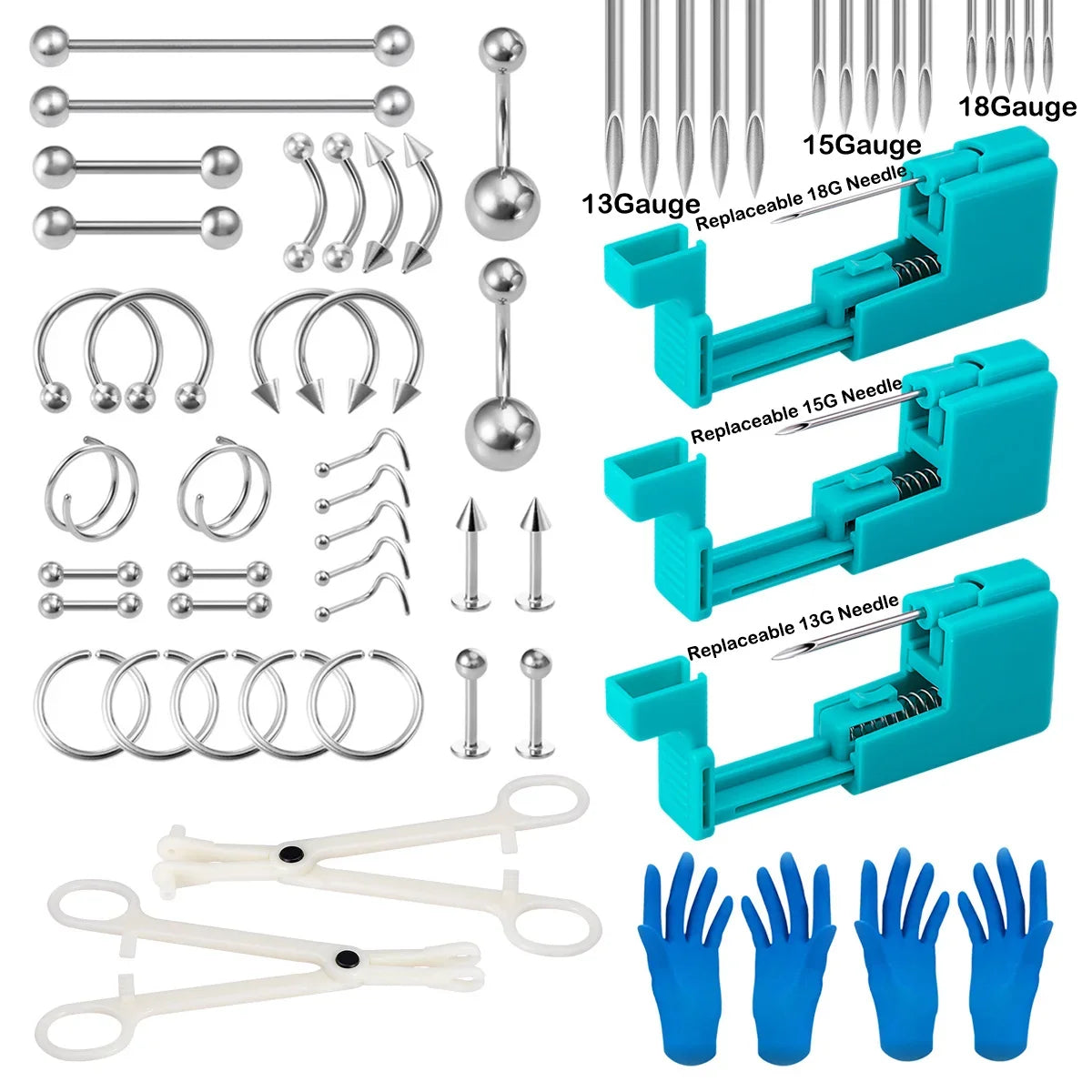 Body Piercing Tool Kit Easy to Use Body Piercing Gun Lip Nose Tongue
