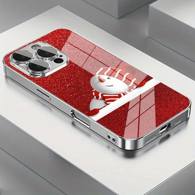 Funda de TELÉFONO con diseño de Papá Noel, muñeco de nieve, patrón navideño, de cristal galvanizado, para iPhone 11/12/13/14/15/16/17 Pro MAX