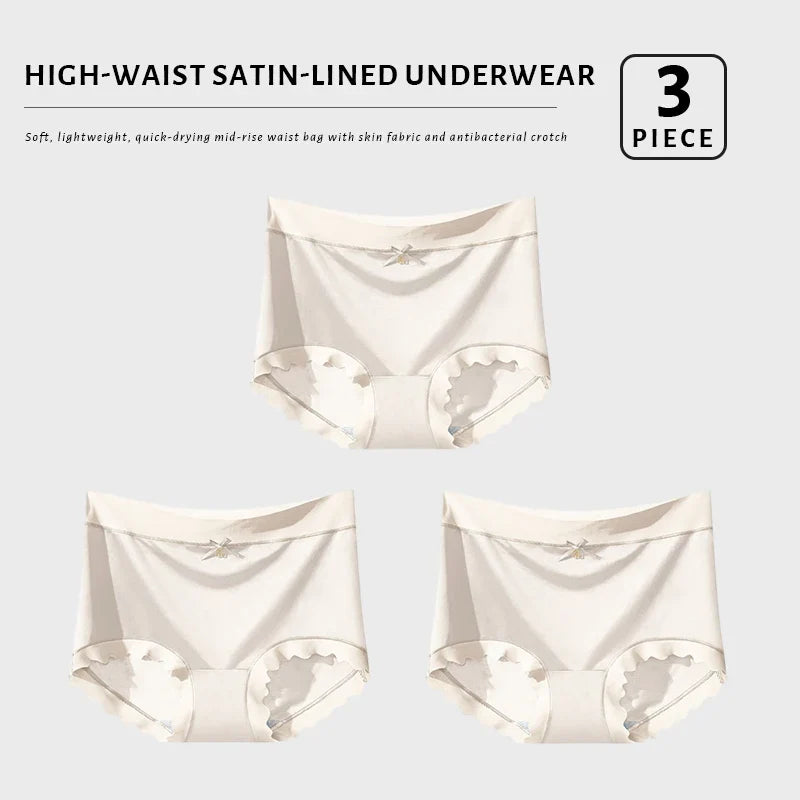 FallSweet 3Pcs Ice Silk Panties for Women Seamless High-Rise Briefs Plus Size Underwear Boyshort Sexy Lingerie for Everyday Wear