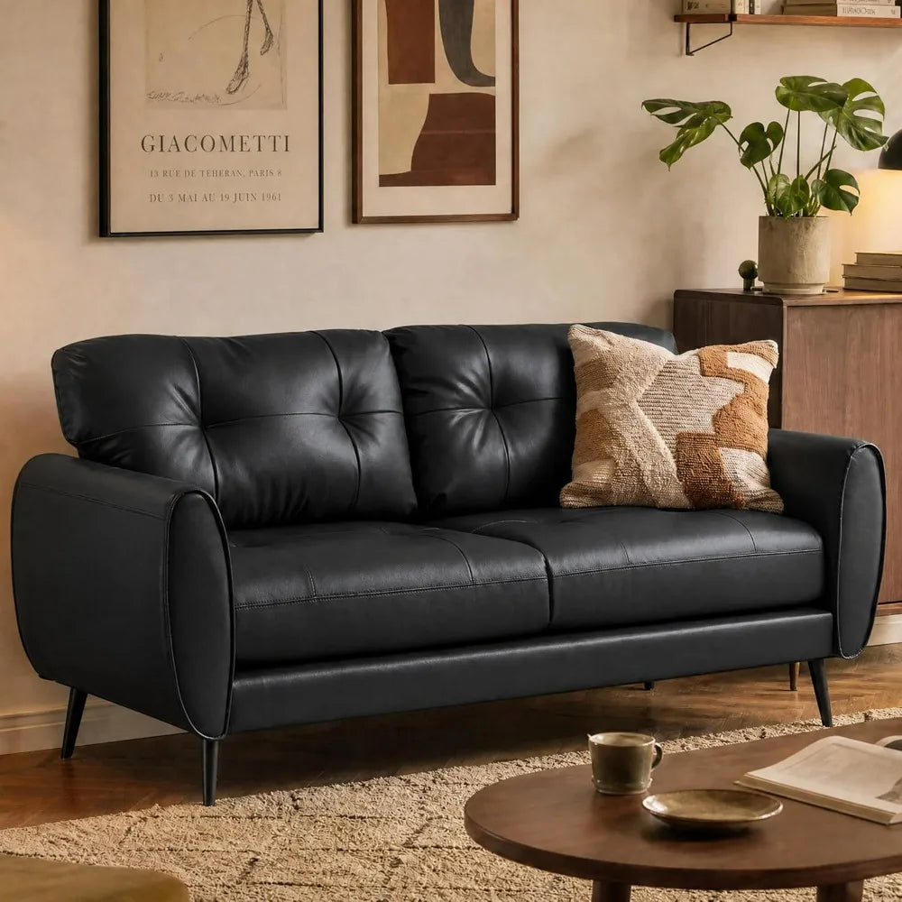 Tyboatle Faux Leather Loveseat Mid Century Modern Tufted Sofa