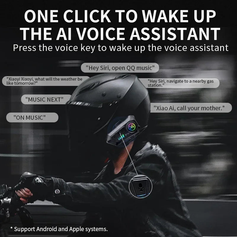 Y10 Motorcycle Bluetooth 5.3 Helmet Headset with Colorful Lights Waterproof Wireless Earphone Hands-free Headset Waterproof
