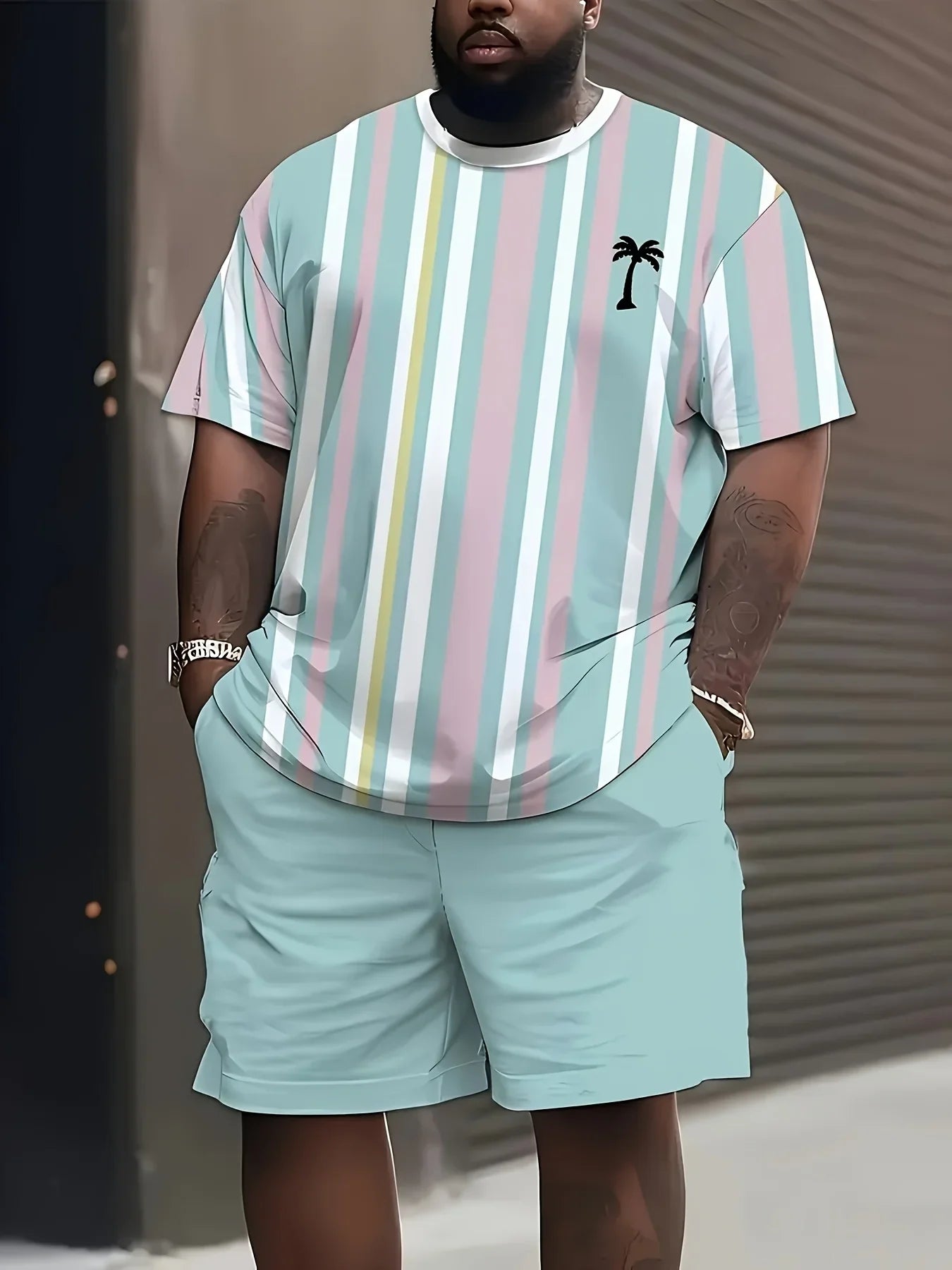 Summer Large Size Men's Clothing 3D Printed Short Sleeve Top Shorts 2-piece Set Outdoor Casual T-shirt Drawstring Shorts Sets