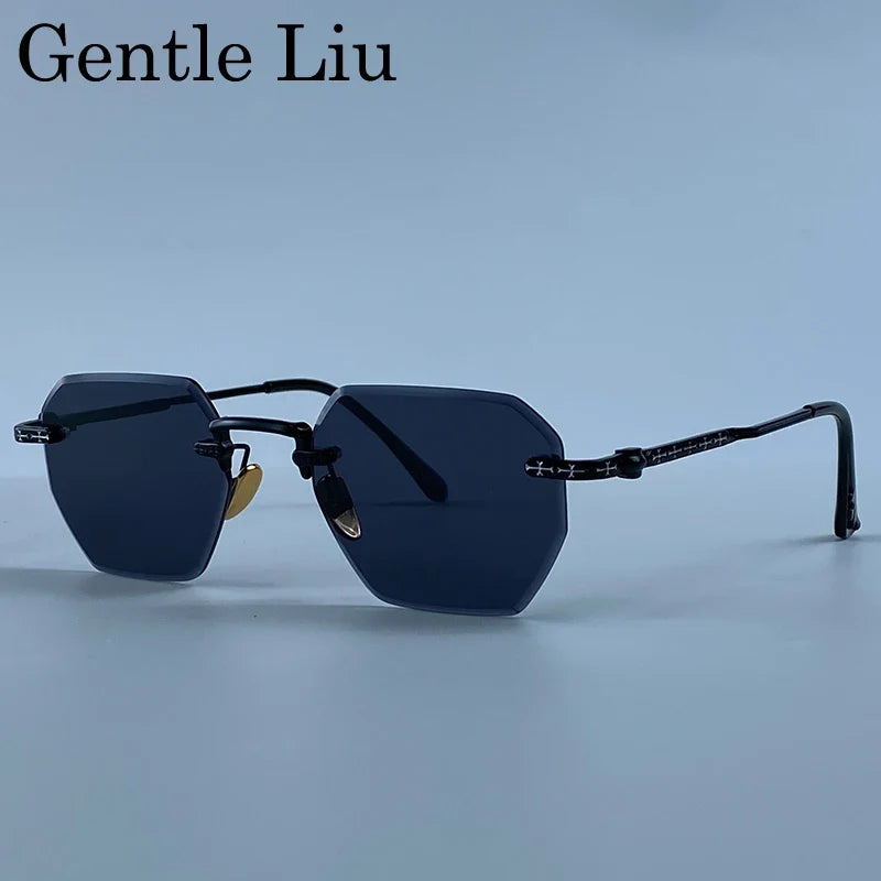 Rimless Square Sunglasses Men 2026 Luxury Designer Trendy Polygon Metal Frame Sun Glasses Y2K Punk Frameless Hip Hop Eyewear