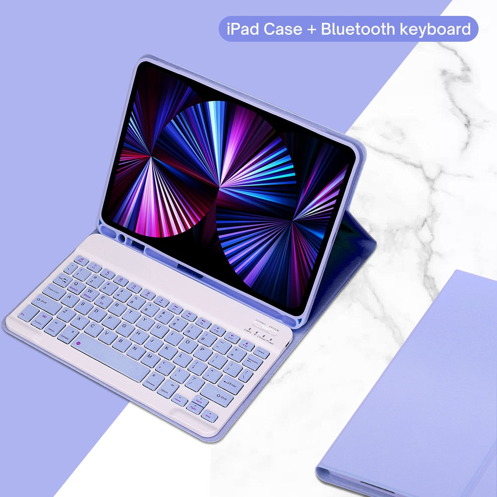 Funda de piel sintética para iPad con soporte y teclado