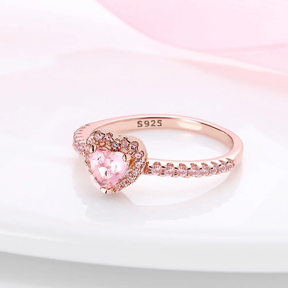 Rose Gold Plated Elegant Heart Halo Cocktail Ring Brilliant Multi Stone Fine Jewelry For Women And Teens