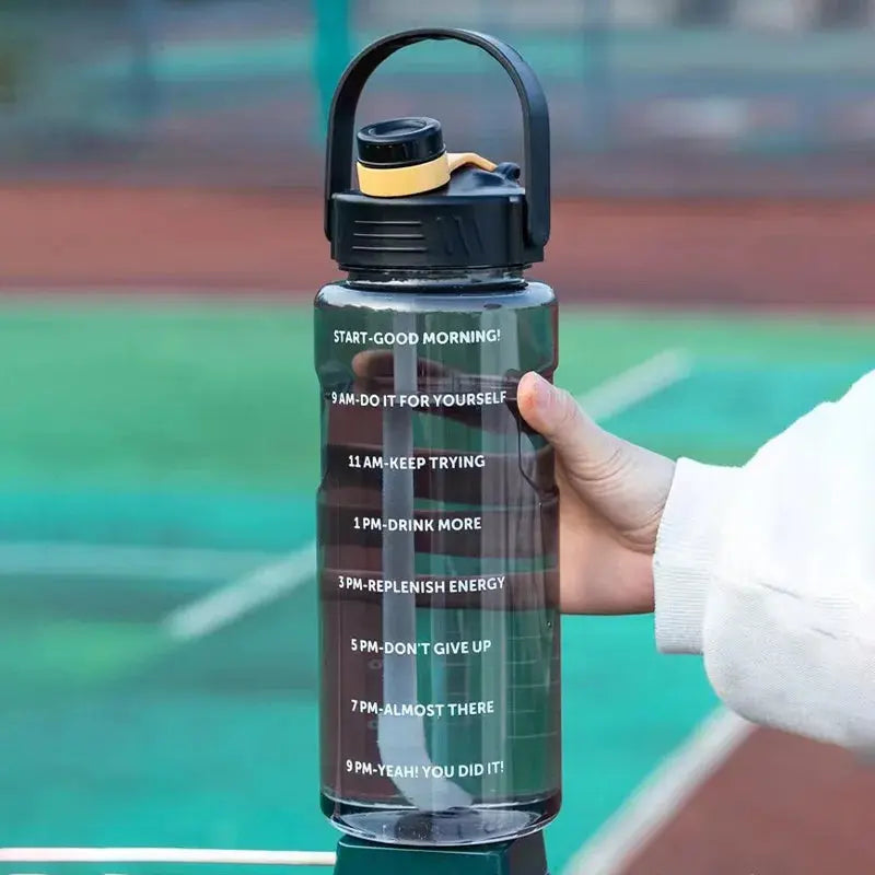Sports Water Bottle   1.5L/2L/3L Leakproof  with Straw & Time Marker