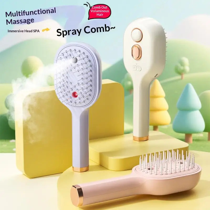 Electric Steam Hair Straightening Brush Water Spray Wet Dry Use USB-C Fast Charging Portable Hair Tool for Salon Travel Use