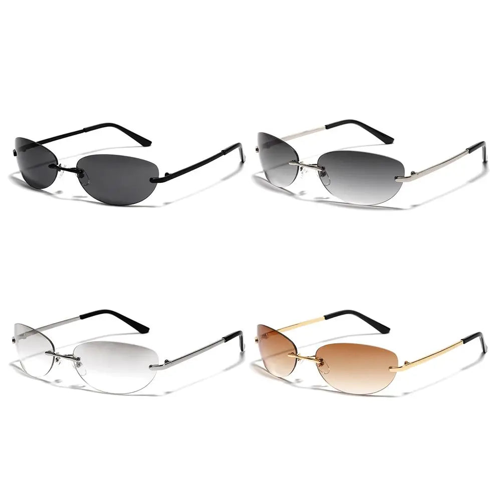 Fashion Y2K Wrap Around Sunglasses for Women Men Rimless Sun Glasses 2000'S Punk Sunglasses Goggles Shades UV400 Eyewear