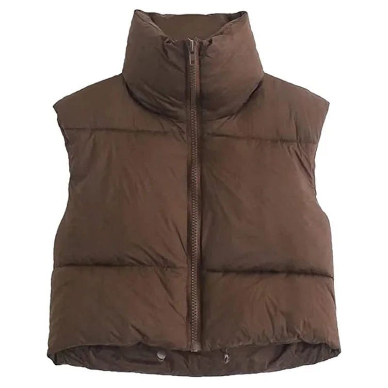 Women Winter Warm Crop Waistcoat Sleeveless Stand Collar Double Sided Lightweight Puffer Vest 2022 Streetwear