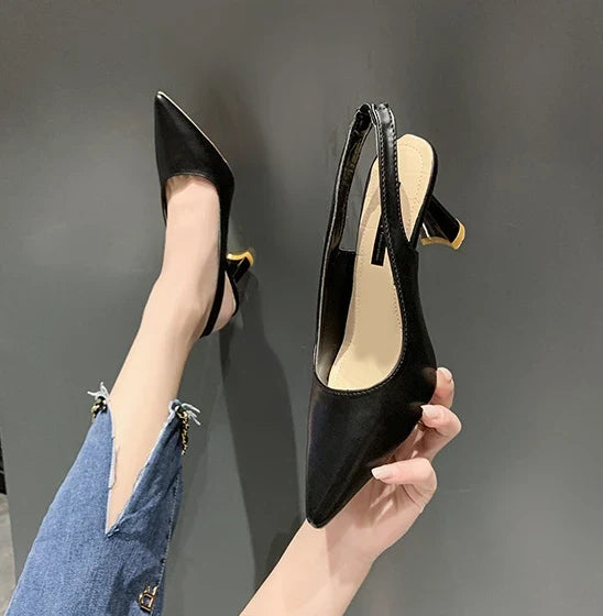 Summer Fashion New Breathable Pointed Toe Stiletto Heel PU Comfortable and Elegant Women's Shoes Shallow Mouth Sexy Sandals