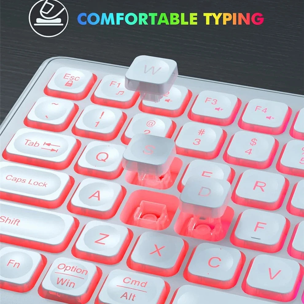 USB Wireless Keyboard and Mouse Set RGB Backlit Rechargeable Light Up Letters Full-Size Wireless Keyboard for Computer