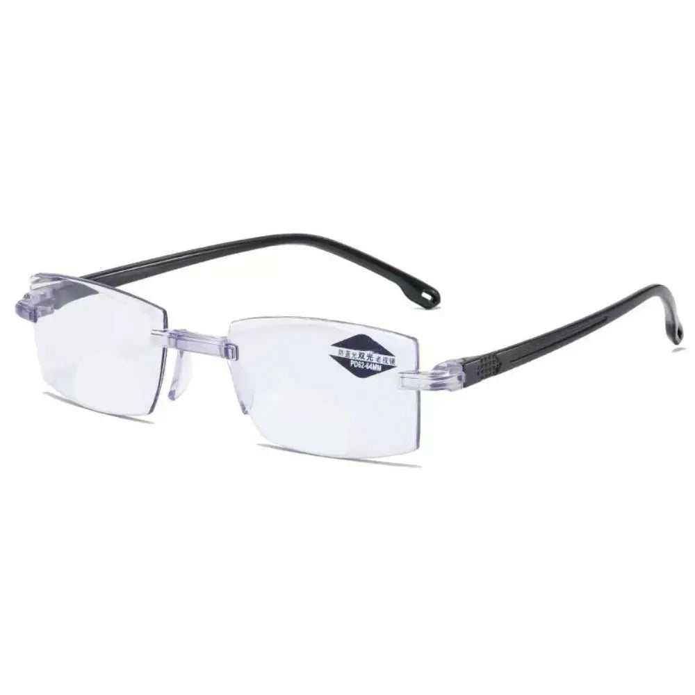 1PC New Diamond-cut Bifocal Progressive Reading Glasses Ultralight Rimless Men Blue Light Blocking Multifocal Eyewear +0~+4.0