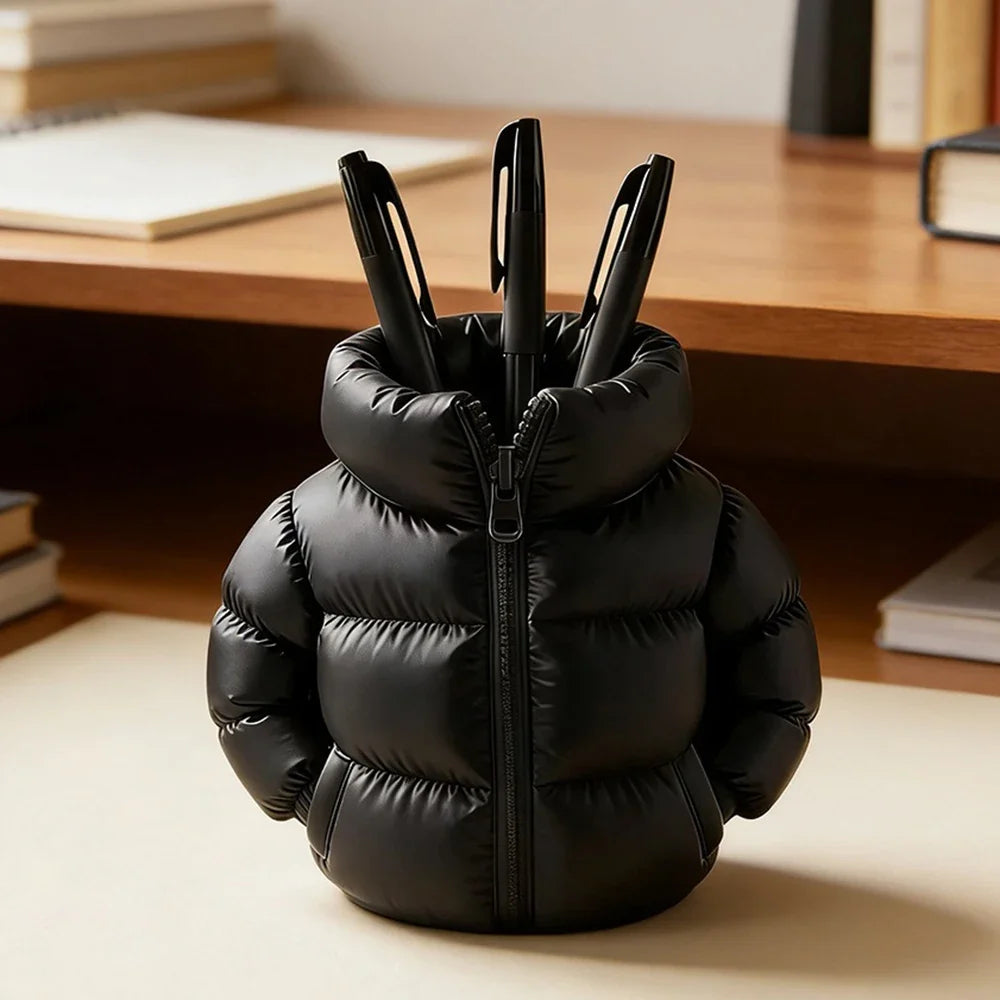 Down Jacket-Shaped Pen Holder Desktop Organizer for Stationery Makeup Brushes Home Office Shelf Decor, for Shool Gift