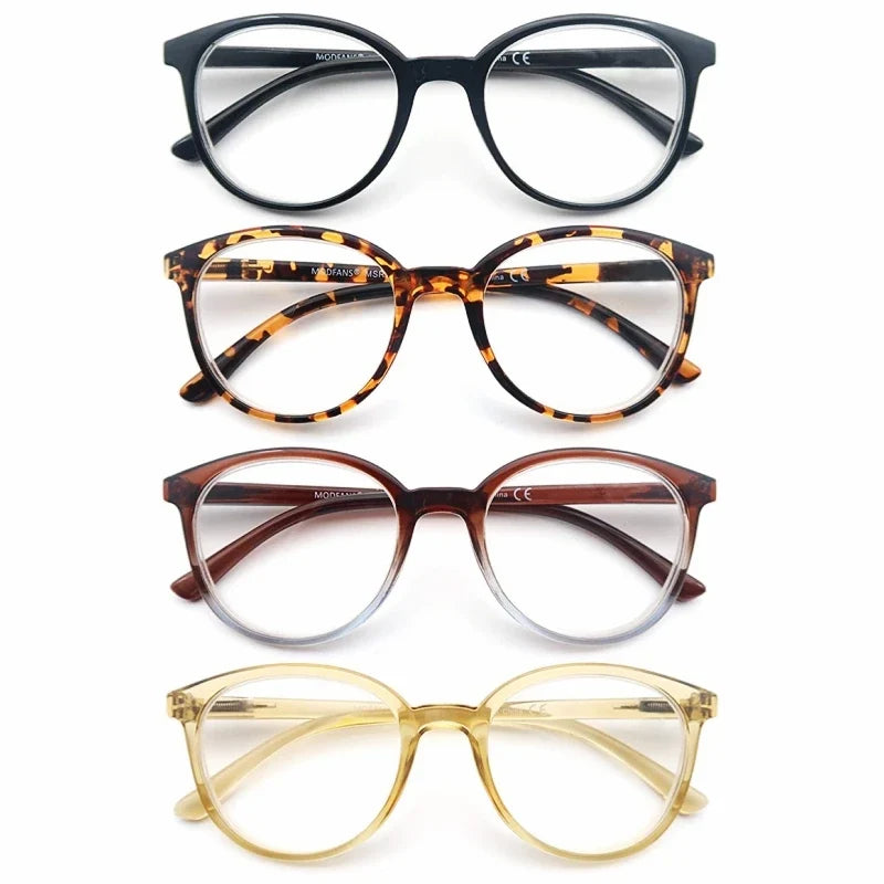 Round Reading Glasses Women Readers Eyeglasses Classic Frame Flexble Plastic Spring Hinge Lightweight Wear with Diopter +1.0~4.0