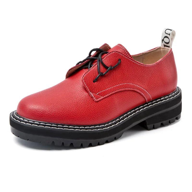 Retro Women Shoes Genuine Leather 2026 New Spring British Style Student Shoes Wild Thick Large Size 41 42 43 Ladies Oxford Shoes