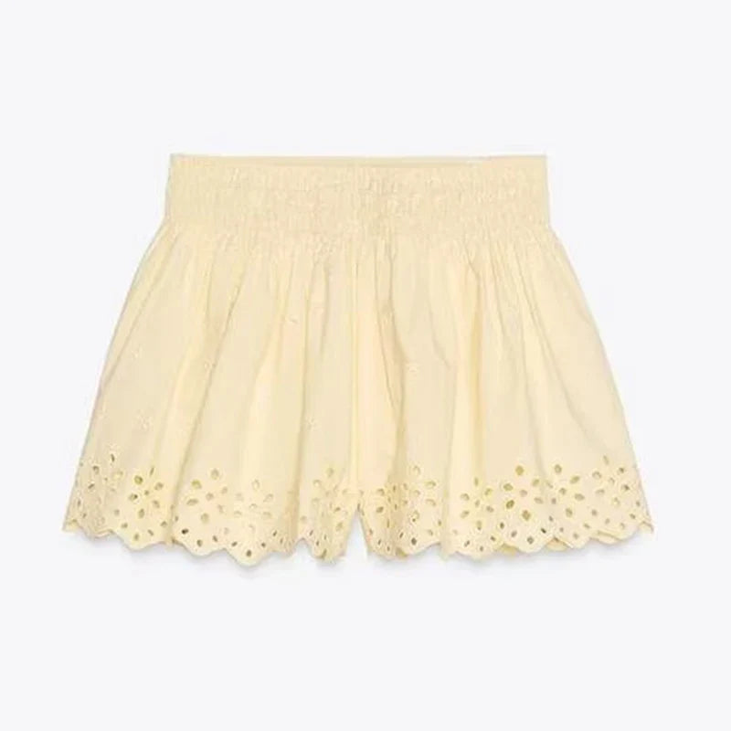 Foridol Cotton Shorts Set Women's Two Pieces Set  Outfits Hollow Out Embroidery Summer Casual Outfits Matching Set 2025