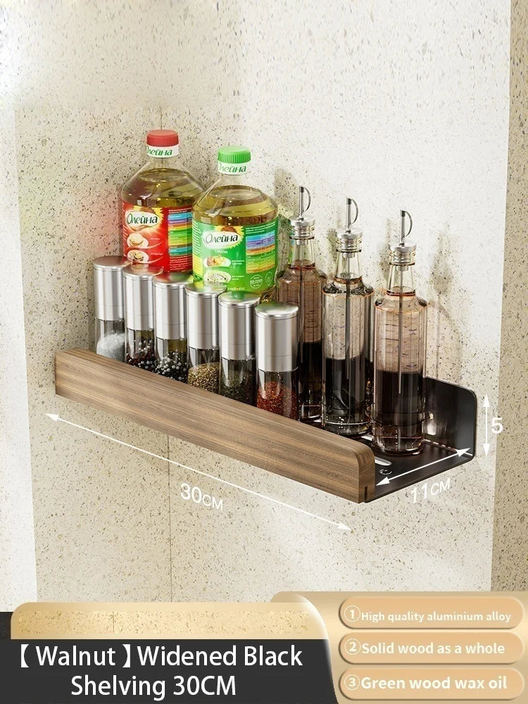 Wood Kitchen Organizer Mounted Spice Rack Kitchen Storage with Hooks for Condiments Kitchen Accessories