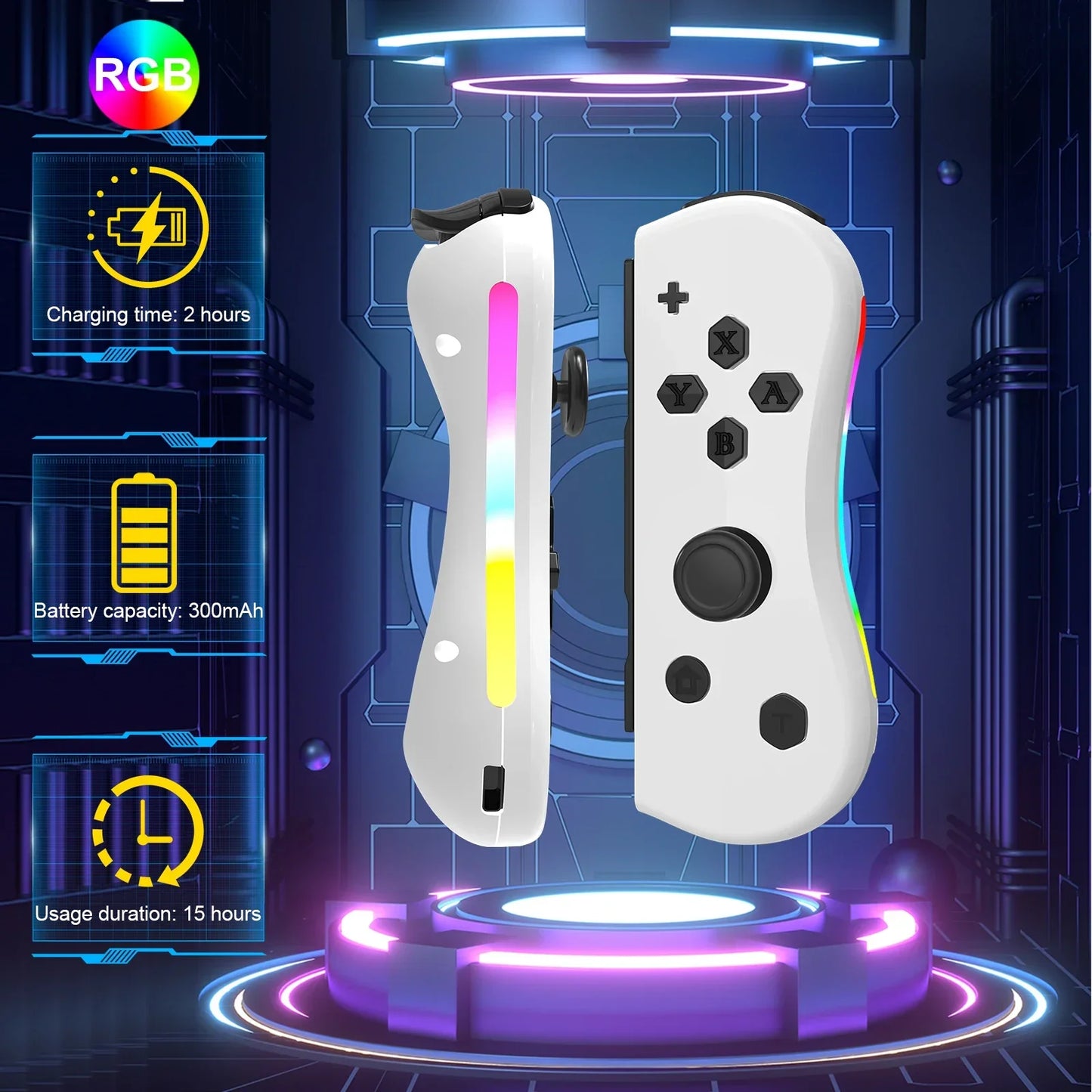 GAMINJA Wireless Switch Joypad Controller With RGB lamp For Switch Game Console L/R Handle Grip With Wake Up Screenshot Function