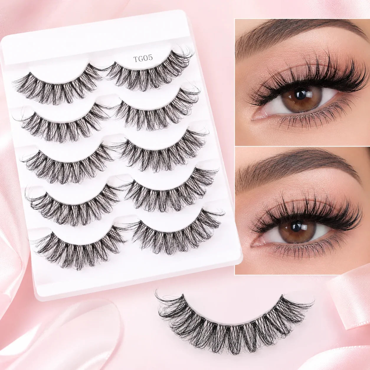 Yiernuo 1/5 Pairs Long Transparent Band Vegan Eyelash D Curl Russian Eyelashes Clear Band Lashes Invisible Band Lashes