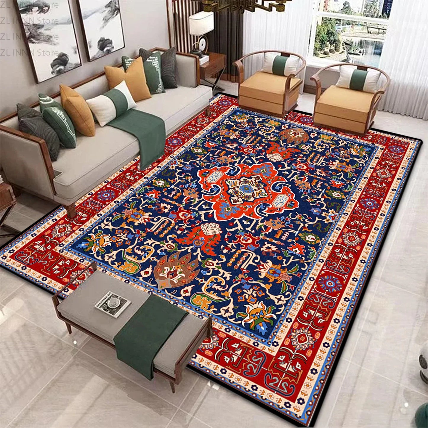Persian Ethnic Carpet for Living Room Luxury Decoration Home Large Area Non-slip Rug 200x300 Non-slip Washable Bedroom Mat Soft