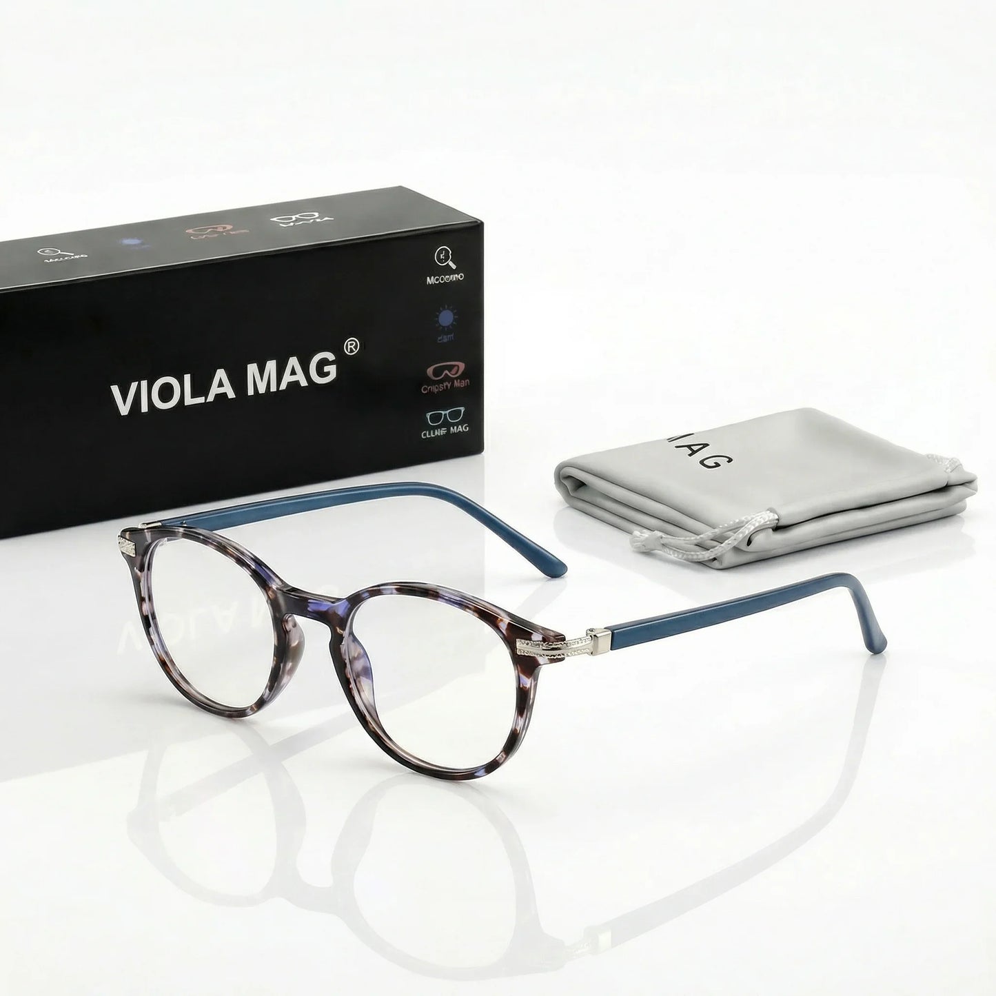 VIOLA MAG Retro Contrasting Round Frame Reading Glasses, Ultra Light Anti Slip Commuting Reading Daily, with Storage Bag