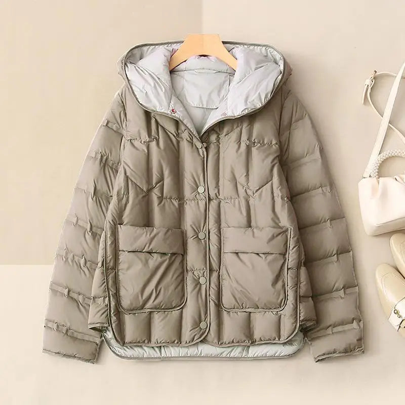 90% White Duck Down Women Down Jackets 2023 New Female Stand Collar Single-Breasted Puffer Jacket Casual Loose Hooded Parkas