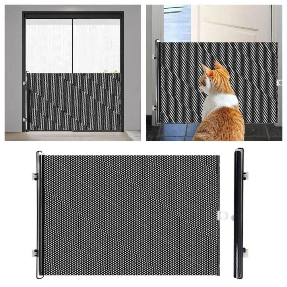 Retractable Pet Fence Barrier Folding with Universal Hooks Pet Safety Gate Easy Installation Pet Isolation Gate
