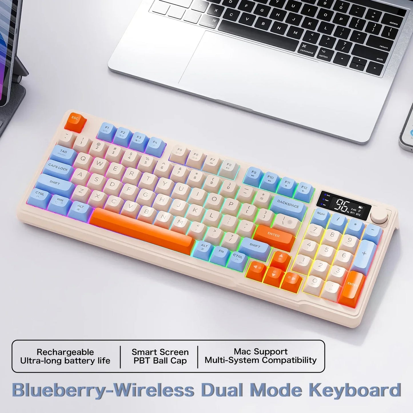 M96 Bluetooth Keyboard Wireless FREEWOLF Screen Gaming Keyboard Electronic Screen Multi-Device Connection Ergonomics Gaming
