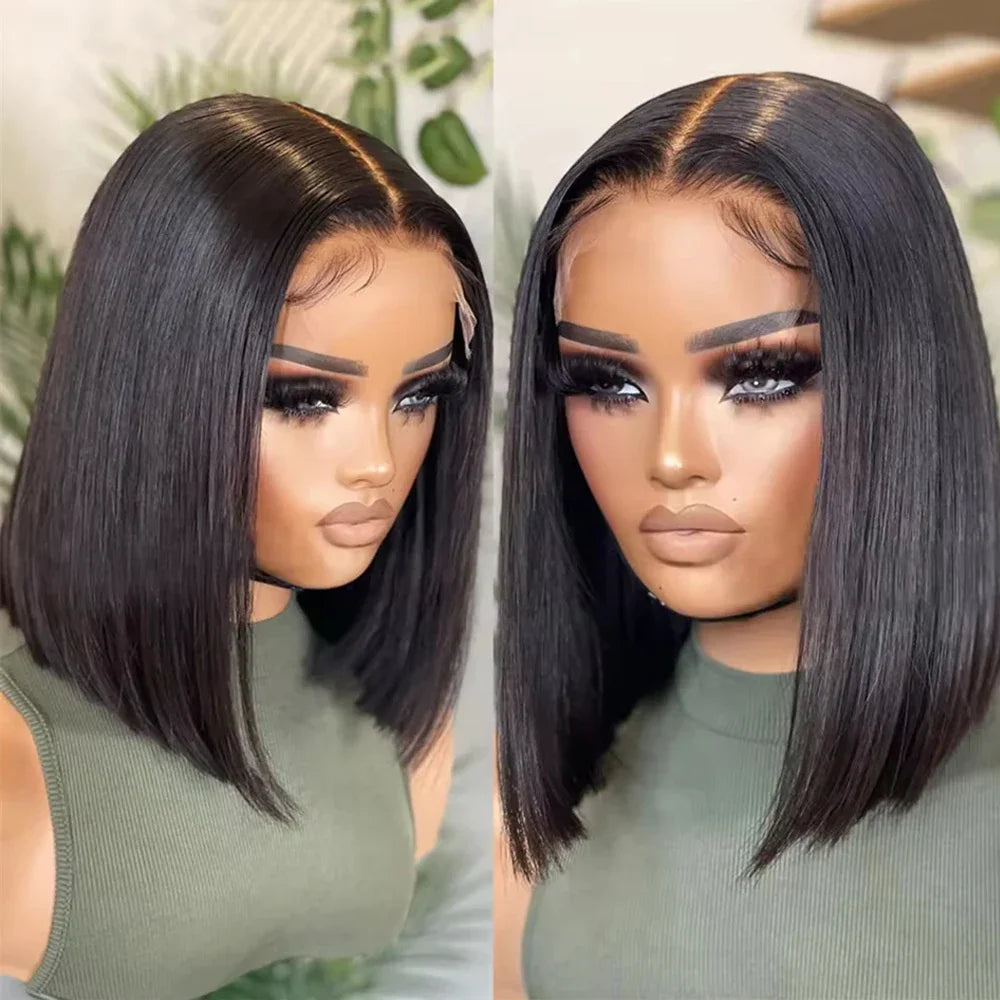 Peluca Lisa Bob Amarilla 13x4 Peluca Frontal de Encaje Cabello Humano para Mujeres Transparente Peluca Bob Corta Corte Pixie Brasileño 220% Densidad
