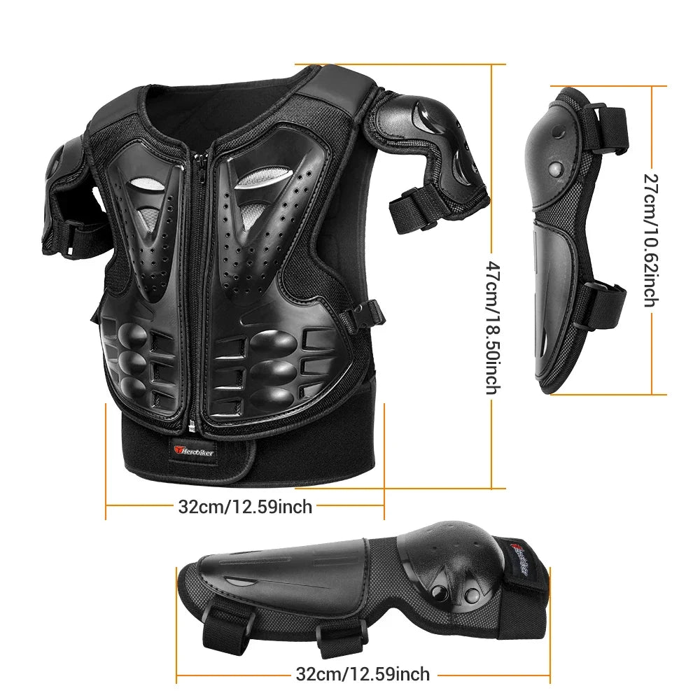 Kid's Motorcycle Armor Vest Protection Motocross Body Armor Jacket Protective Armors Riding Kneepads Moto Full Armor Children