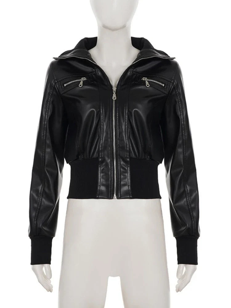 AltGoth Amercian Vintage Pu Leather Jacket Women Streetwear Harajuku Grunge Emo Alternative Grunge Zipper Casual Coats Female