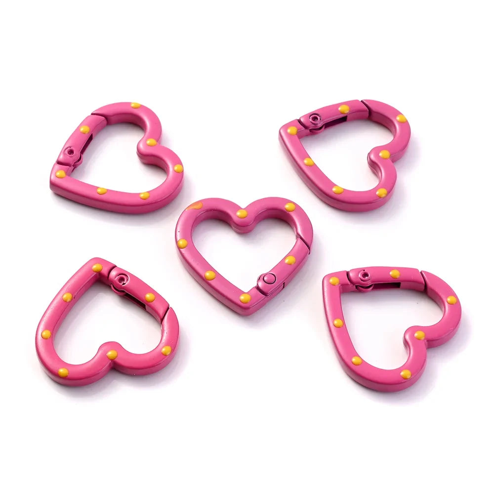 5pcs Multicolor Metal Heart Ring Spring Clasp Carabiner Keychain Clips Hook Dog Chain Diy Jewelry Buckle Connector Supplies
